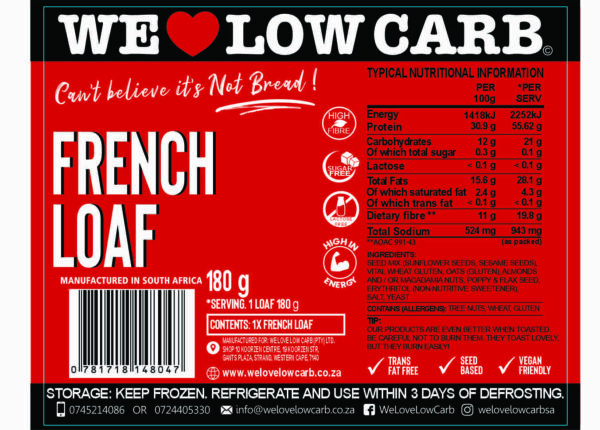 Low Carb French Loaf (180g) 2 French Loaf 2025