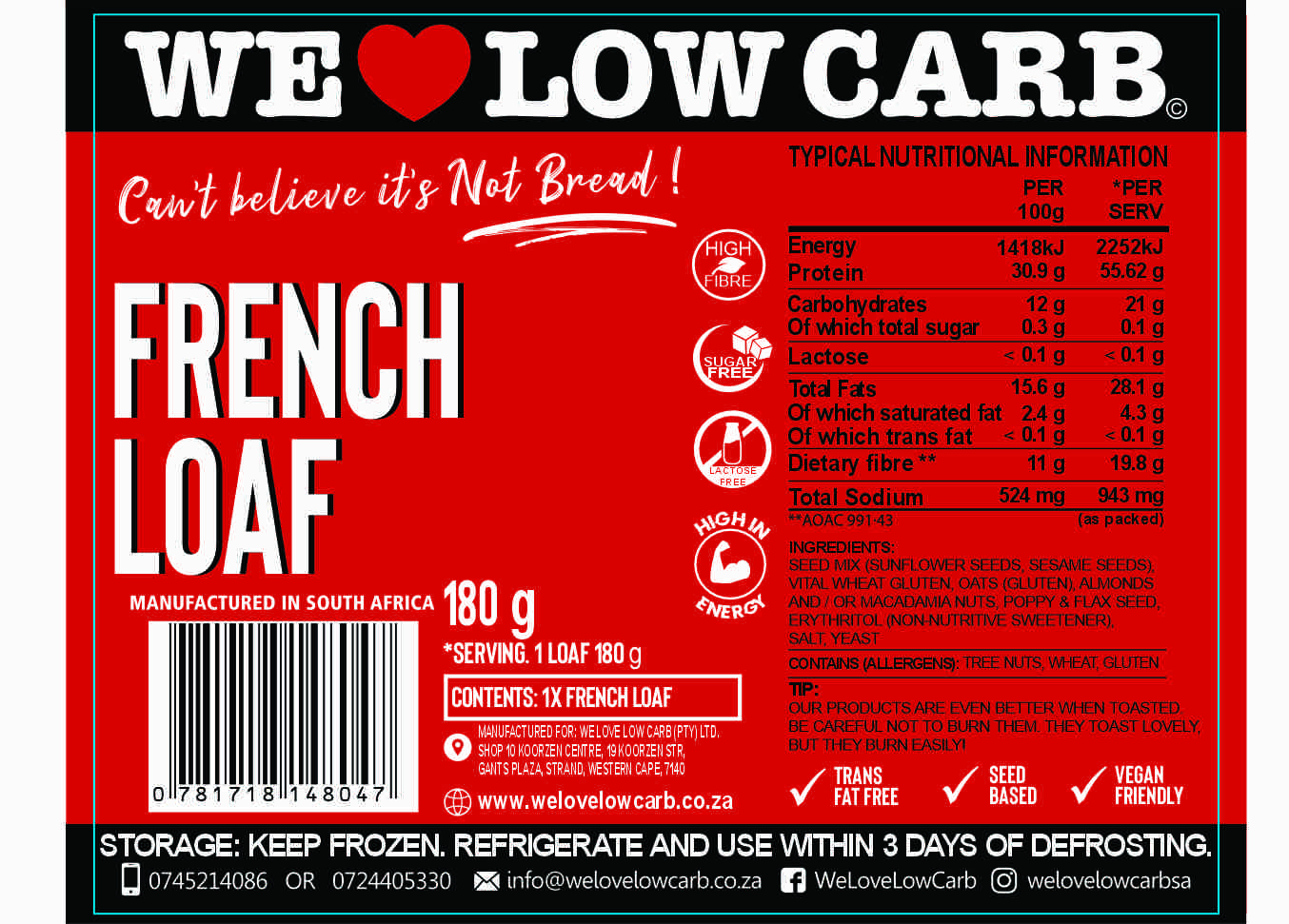 Low Carb French Loaf (180g) 3 Low Carb French Loaf (180g) - Image 3