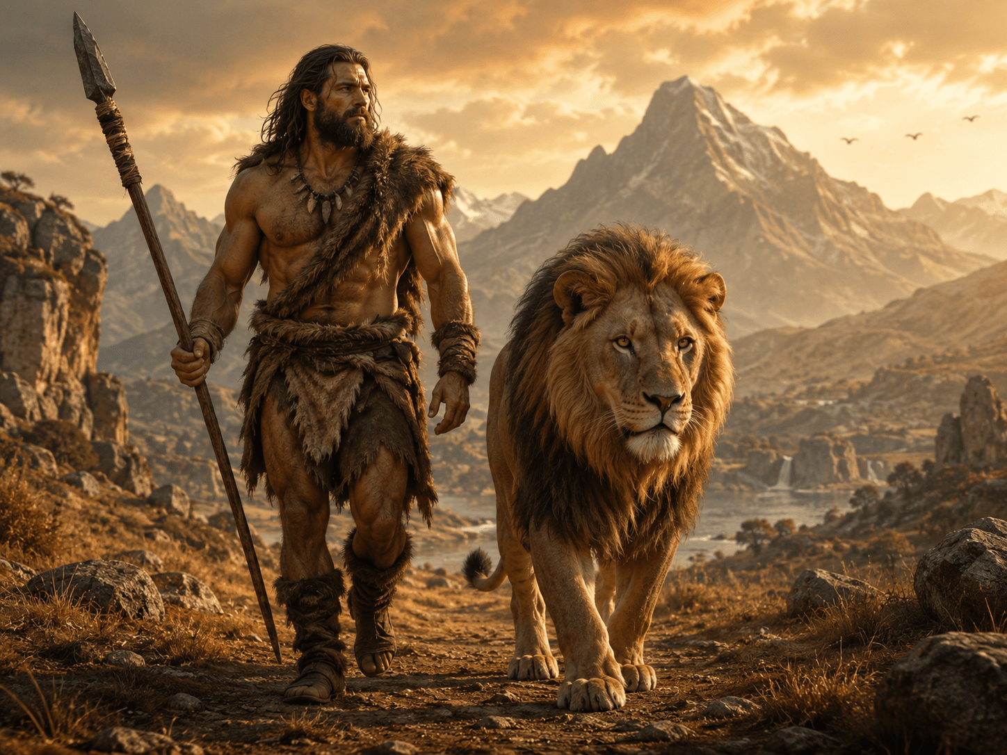 man and lion